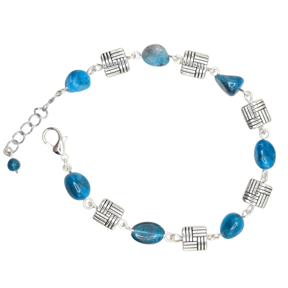Handmade Bracelet Boho Chic Blue Apatite Silver Alloy Square Link Adjustable‎